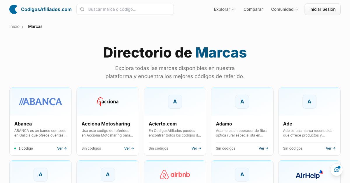 Directorio de marcas de CodigosAfiliados.com