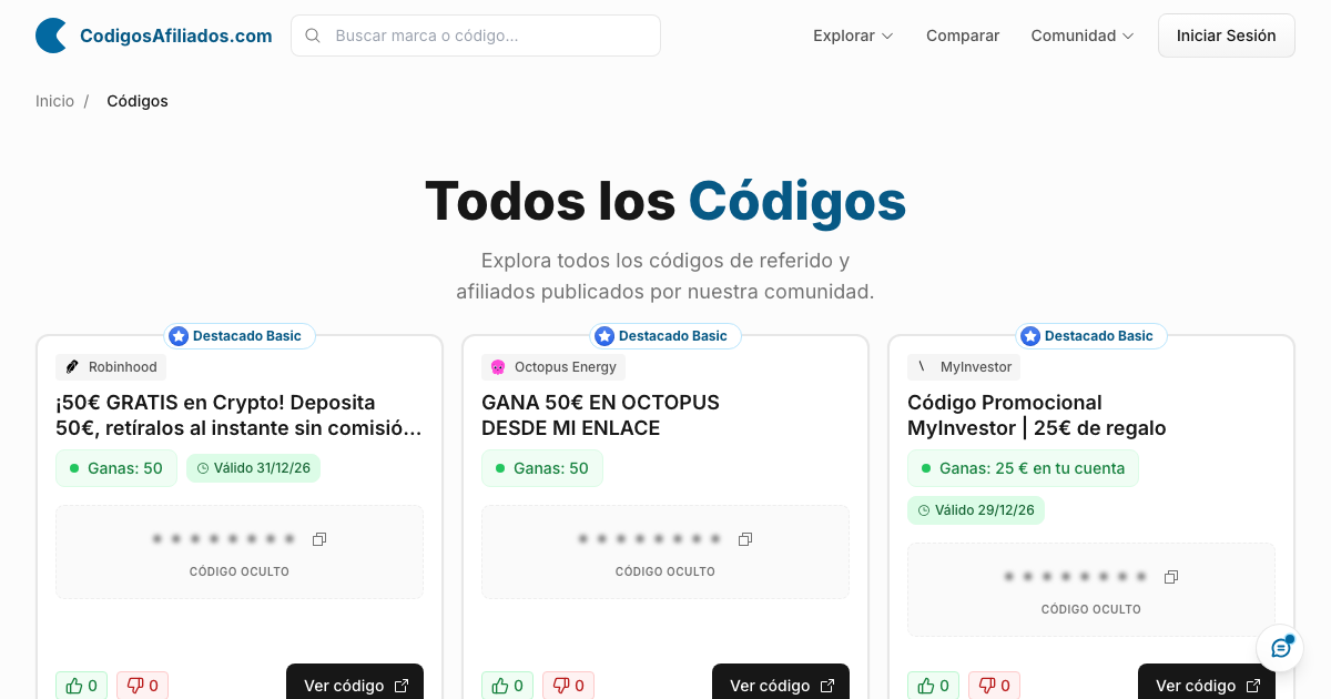Directorio de códigos con los códigos destacados arriba